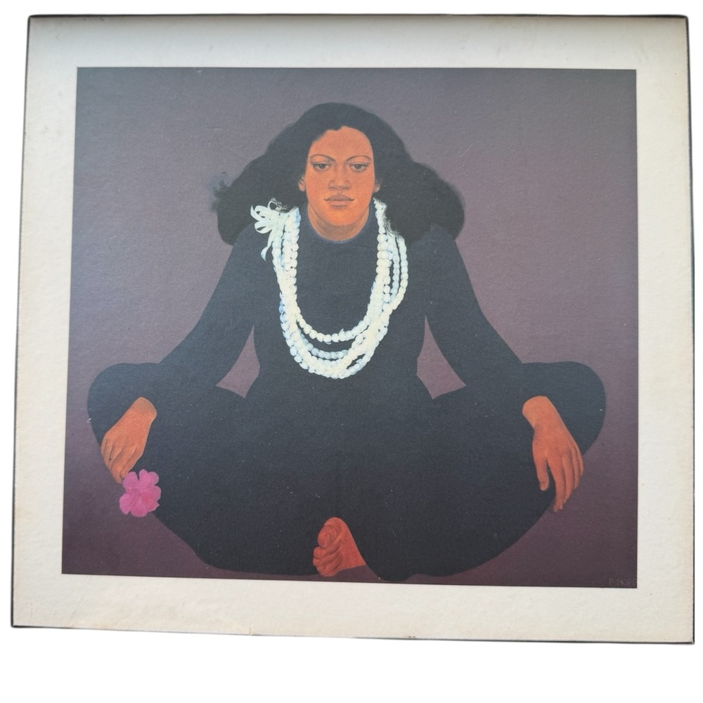 Vintage Hawaiin Art of Seated Woman with Lei - Black & Purple Palette